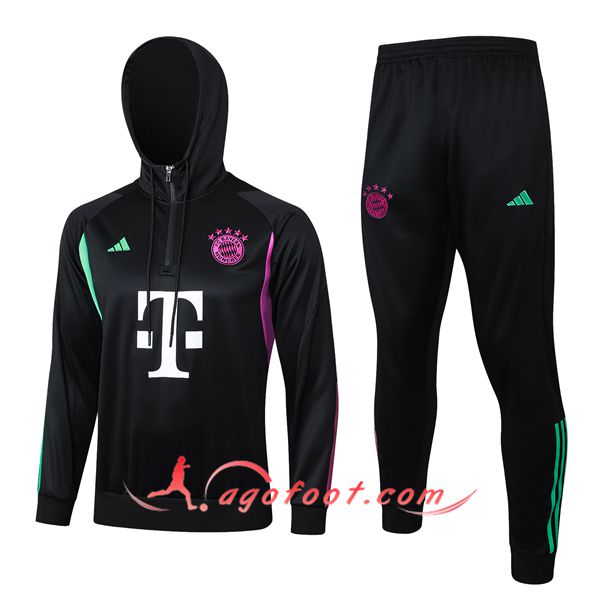 Ensemble Survetement Veste A Capuche Bayern Munich Noir/Pourpre/Vert 2023/2024