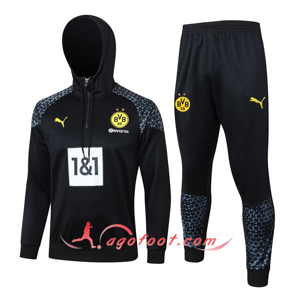 Ensemble Survetement Veste A Capuche Dortmund BVB Noir/Gris 2023/2024