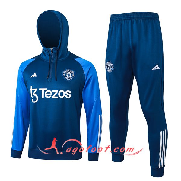 Ensemble Survetement Veste A Capuche Manchester United Bleu 2023/2024