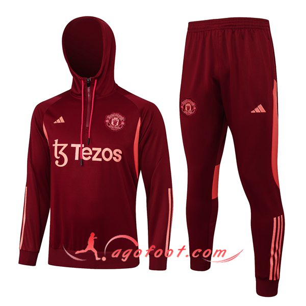 Ensemble Survetement Veste A Capuche Manchester United Rouge/Orange 2023/2024