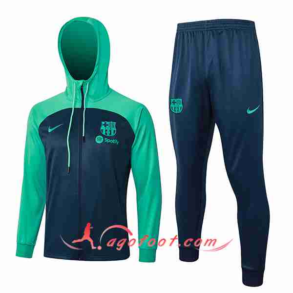 Ensemble Survetement Veste A Capuche Coupe-Vent FC Barcelone Bleu/Vert 2023/2024