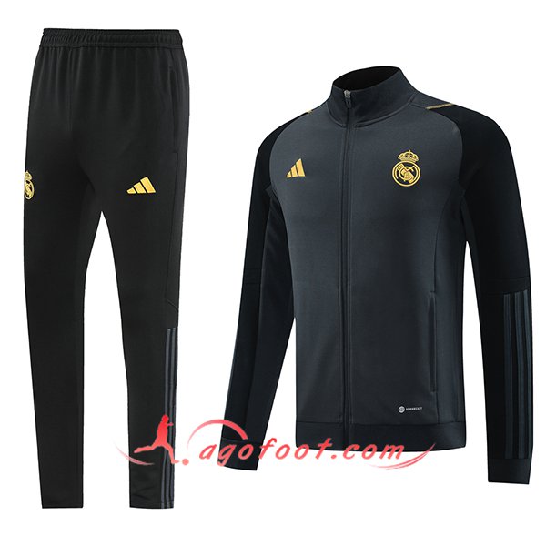 Ensemble Survetement de Foot Veste Foot Real Madrid Gris Foncé 2023/2024