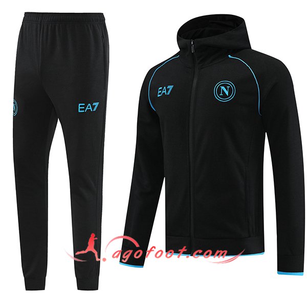 Ensemble Survetement de Foot Veste Foot SSC Naples Noir/Bleu 2023/2024