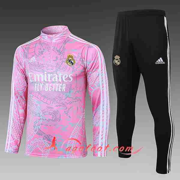 Ensemble Survetement de Foot Real Madrid Enfant Rose/Gris/Noir 2023/2024