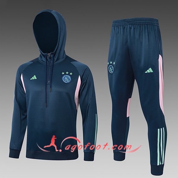 Ensemble Survetement Veste A Capuche Ajax Enfant Bleu Foncé 2023/2024