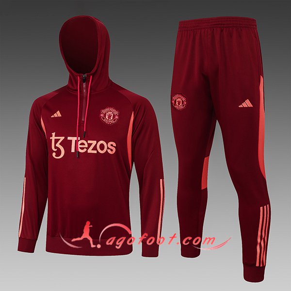 Ensemble Survetement Veste A Capuche Manchester United Enfant Rouge/Orange 2023/2024