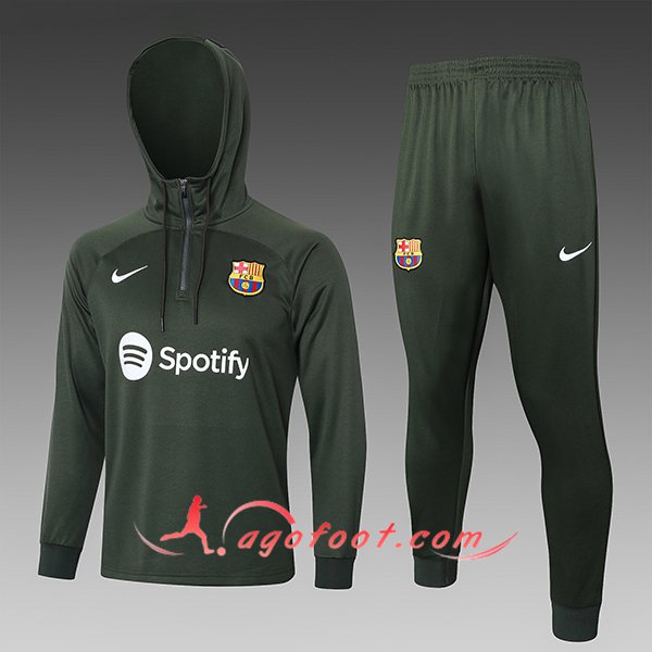 Ensemble Survetement Veste A Capuche FC Barcelone Enfant Vert 2023/2024