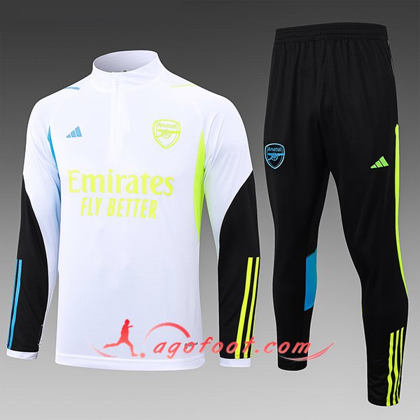 Ensemble Survetement de Foot Arsenal Enfant Blanc/Noir/Jaune 2023/2024