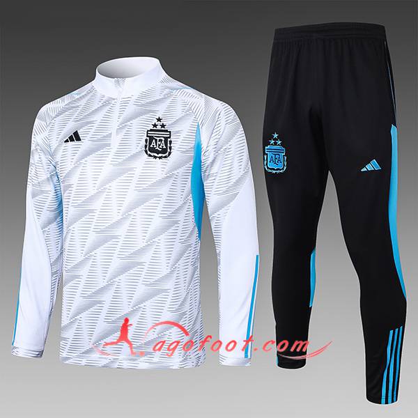 Ensemble Survetement de Foot Argentine Enfant Blanc/Gris/Bleu/Noir 2023/2024 -02