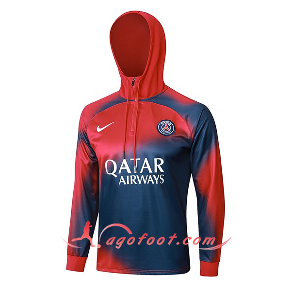 Sweatshirt Training Capuche PSG Rouge/Bleu 2023/2024