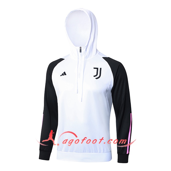 Sweatshirt Training Capuche Juventus Blanc/Noir/Rose 2023/2024 -02