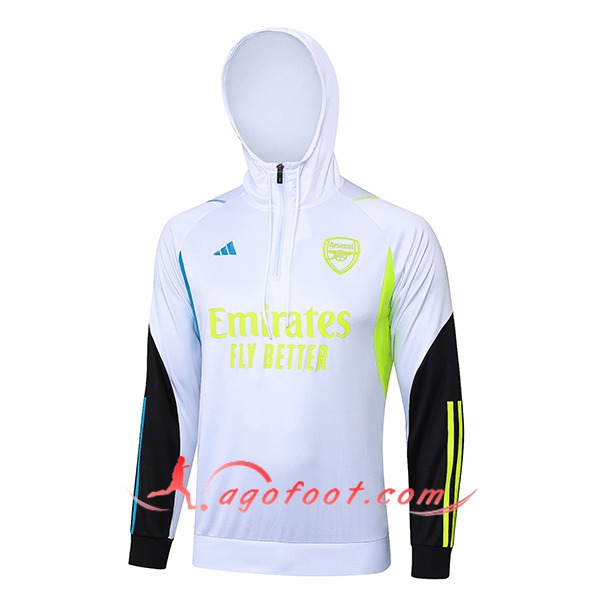 Sweatshirt Training Capuche Arsenal Blanc/Noir/Bleu/Vert 2023/2024
