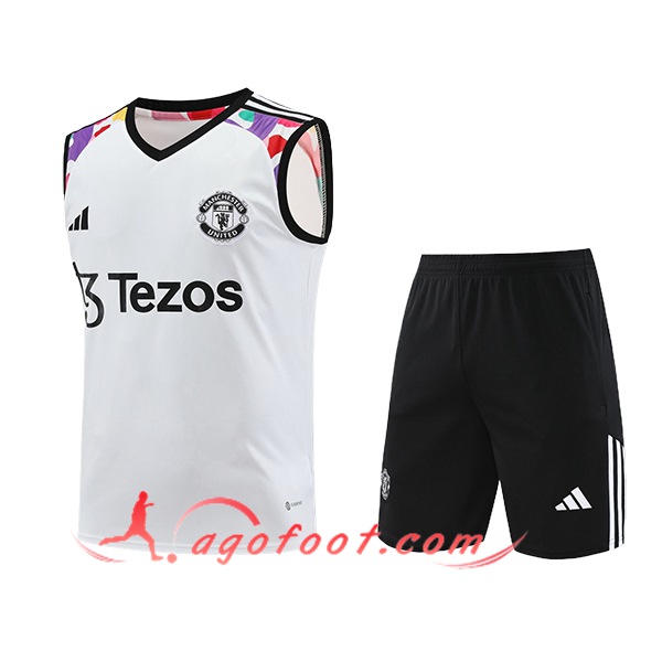 Ensemble Training Debardeur + Shorts Manchester United Blanc/Noir 2024/2025