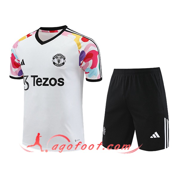 Ensemble Training T-Shirts + Shorts Manchester United Blanc/Noir 2024/2025