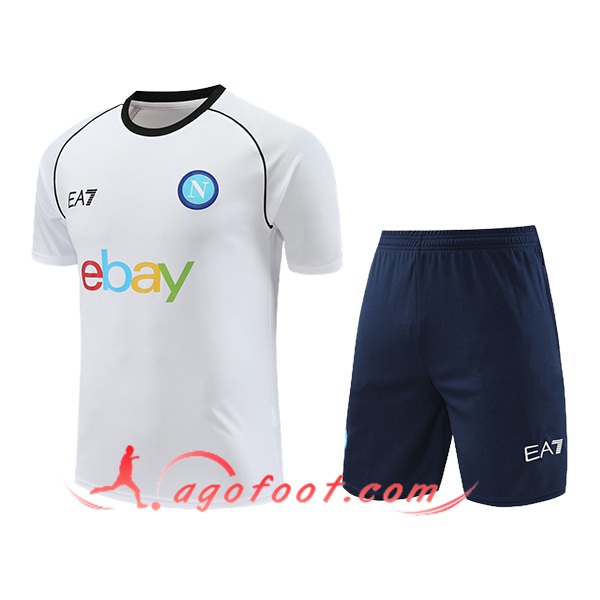 Ensemble Training T-Shirts + Shorts SSC Naples Blanc/Bleu 2024/2025