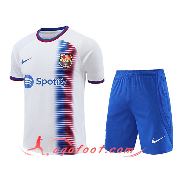 Ensemble Training T-Shirts + Shorts FC Barcelone Blanc/Bleu 2024/2025