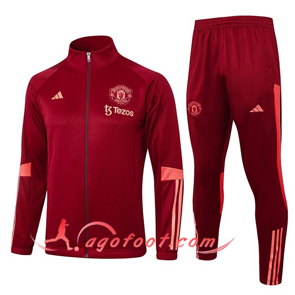 Ensemble Survetement de Foot Veste Foot Manchester United Rouge/Rose 2023/2024