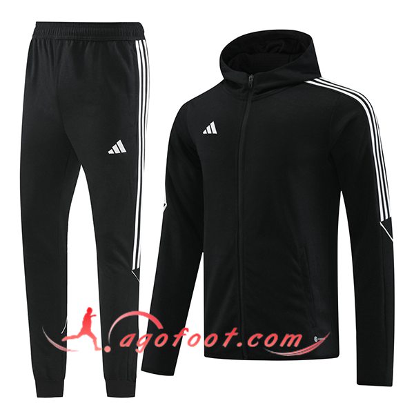 Ensemble Survetement Veste A Capuche Coupe-Vent Adidas Noir/Blanc 2023/2024