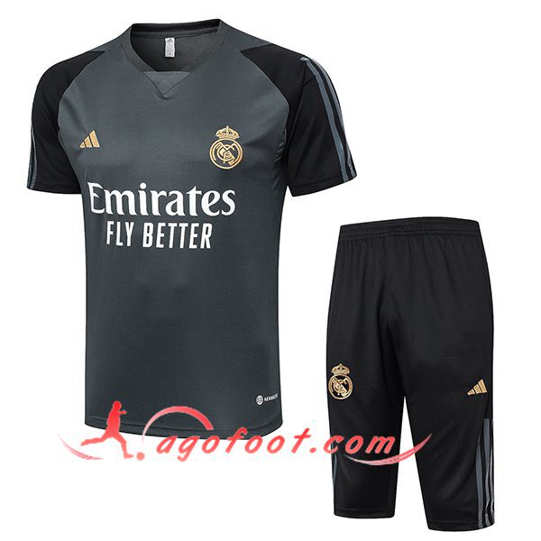 Ensemble Training T-Shirts + Shorts Real Madrid Gris/Noir 2024/2025