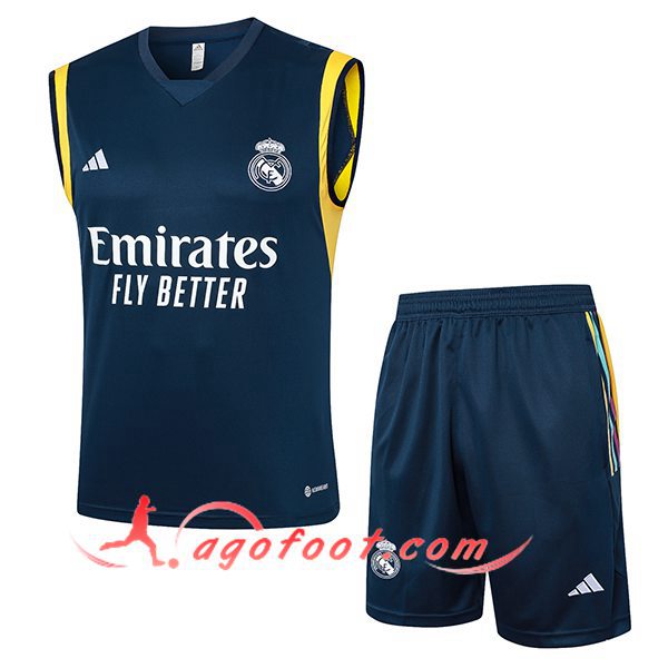 Ensemble Training Debardeur + Shorts Real Madrid Bleu/Jaune 2024/2025