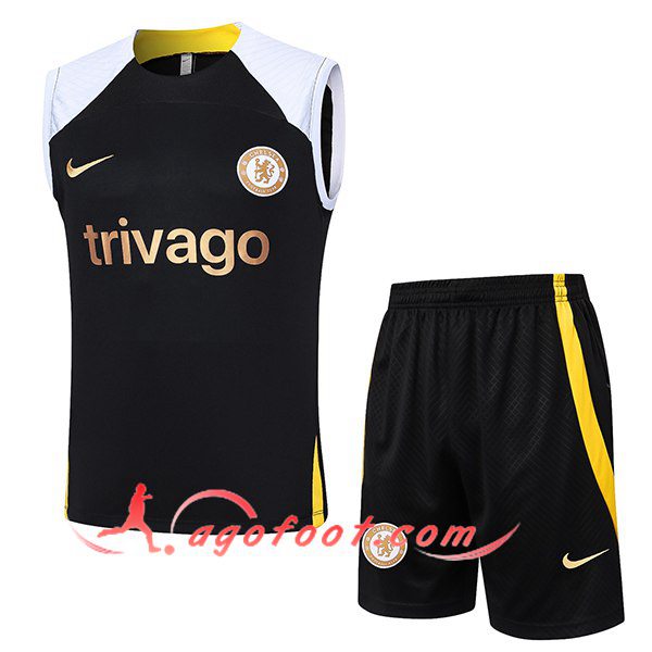 Ensemble Training Debardeur + Shorts FC Chelsea Blanc/Noir/Jaune 2024/2025