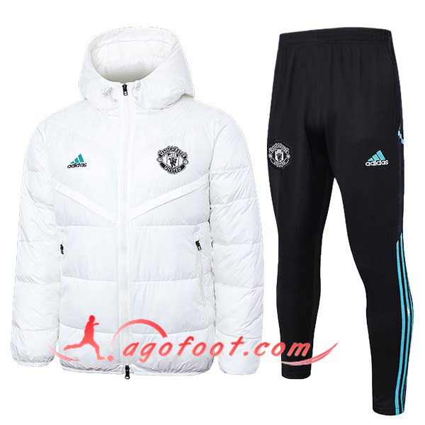 Ensemble Doudoune A Capuche Manchester United Blanc 2024/2025