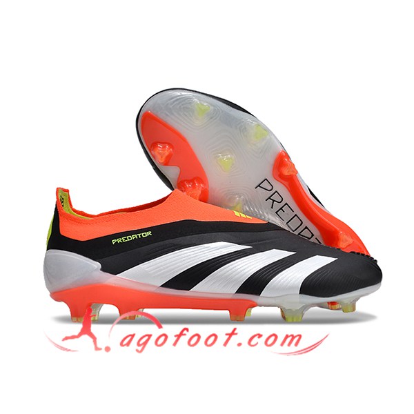 Adidas Chaussures de Foot PREDATOR ELITE LACELESS BOOTS FG Blanc/Noir/Orange