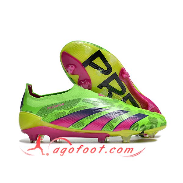 Adidas Chaussures de Foot PREDATOR ELITE LACELESS BOOTS FG Vert/Pourpre