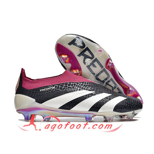 Adidas Chaussures de Foot PREDATOR ELITE LACELESS BOOTS FG Blanc/Noir/Pourpre
