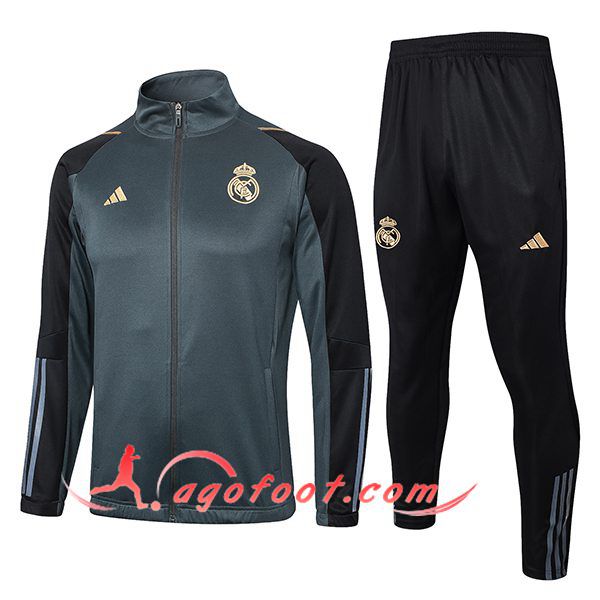 Ensemble Survetement de Foot Veste Foot Real Madrid Gris/Noir 2024/2025