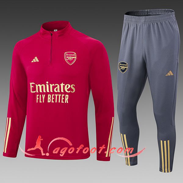 Ensemble Survetement de Foot Arsenal Enfant Rouge/Gris 2024/2025