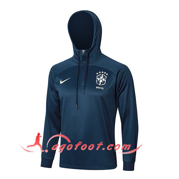 Sweatshirt Training Capuche Brésil Bleu Marine 2024/2025