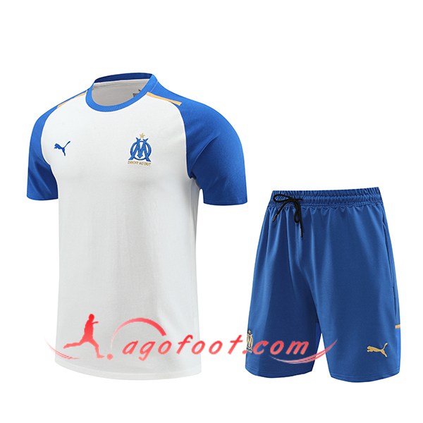 Ensemble Training T-Shirts + Shorts Marseille Blanc/Bleu 2024/2025