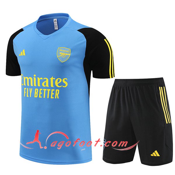 Ensemble Training T-Shirts + Shorts Arsenal Bleu/Noir/Jaune 2024/2025