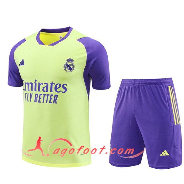 Ensemble Training T-Shirts + Shorts Real Madrid Jaune/Pourpre 2024/2025