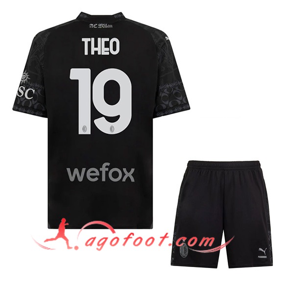 Maillot de Foot Milan AC (THEO #19) Enfants 2023/2024 Fourth Noir
