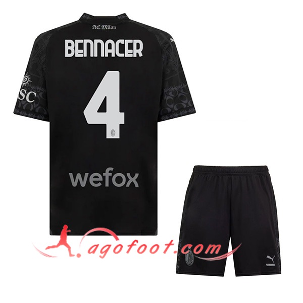 Maillot de Foot Milan AC (BENNACER #4) Enfants 2023/2024 Fourth Noir