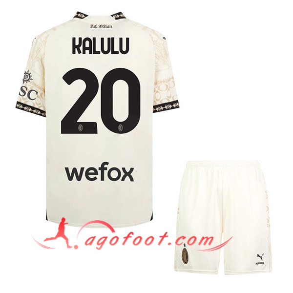 Maillot de Foot Milan AC (KALULU #20) Enfants 2023/2024 Fourth Blanc