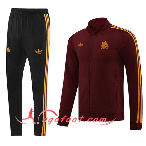 Ensemble Survetement de Foot Veste Foot AS Roma Rouge/Jaune/Noir 2024/2025
