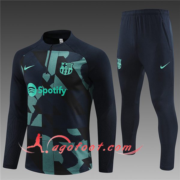 Ensemble Survetement de Foot FC Barcelone Enfant Noir/Vert 2024/2025