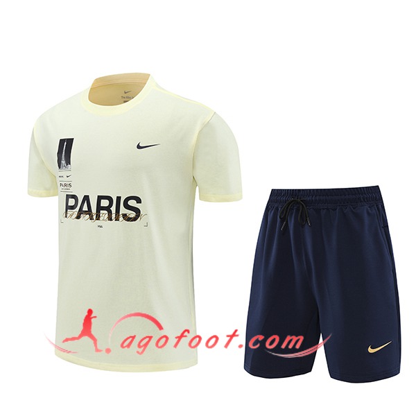 Ensemble Training T-Shirts + Shorts PSG Beige/Noir 2024/2025