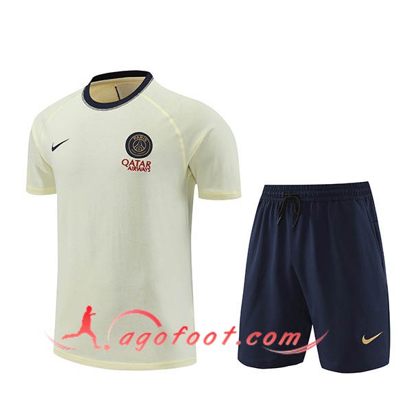 Ensemble Training T-Shirts + Shorts PSG Beige/Noir 2024/2025