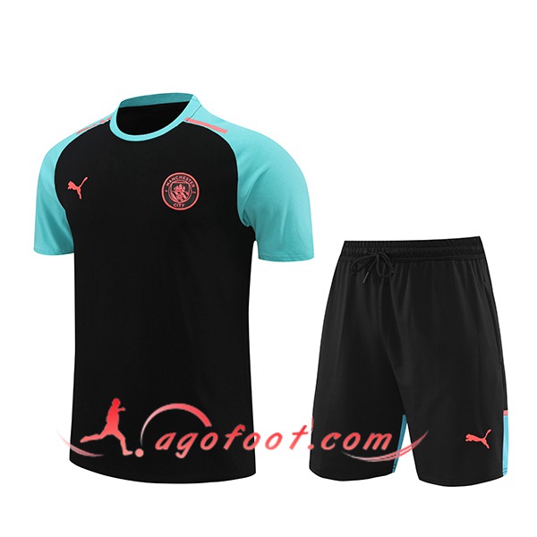 Ensemble Training T-Shirts + Shorts Manchester City Noir/Bleu 2024/2025