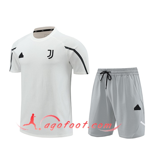 Ensemble Training T-Shirts + Shorts Juventus Blanc/Noir/Gris 2024/2025