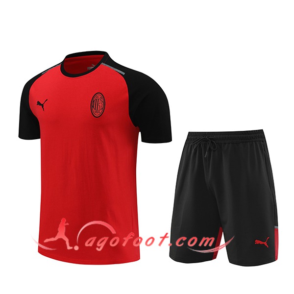 Ensemble Training T-Shirts + Shorts Milan AC Rouge/Noir 2024/2025