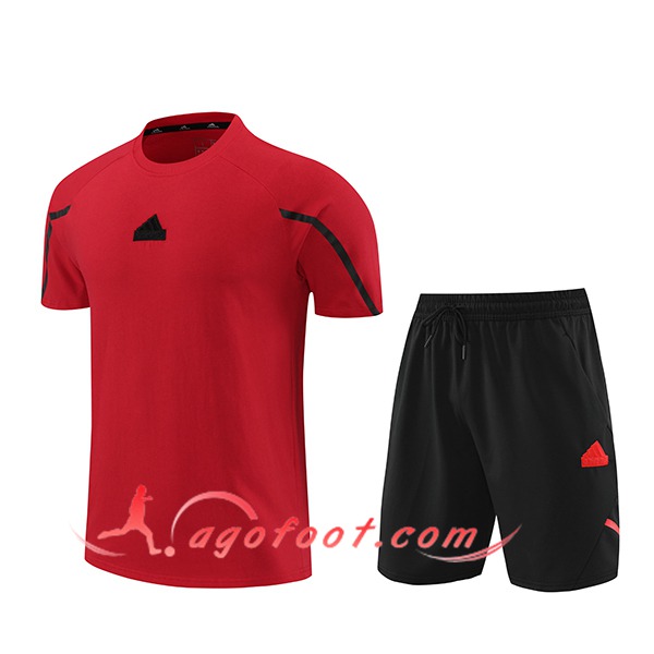 Ensemble Training T-Shirts + Shorts Adidas Rouge/Noir 2024/2025