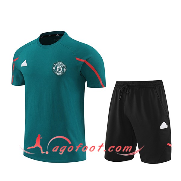 Ensemble Training T-Shirts + Shorts Manchester United Vert/Noir 2024/2025