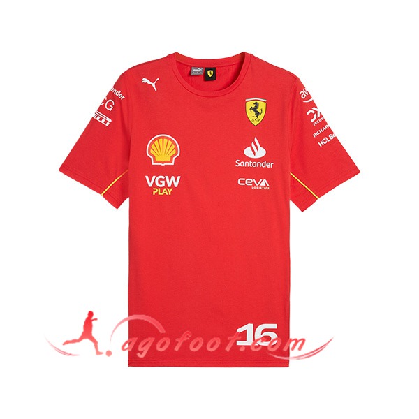 T-Shirt F1 Scuderia Ferrari Team #16 Rouge/Noir/Jaune 2024