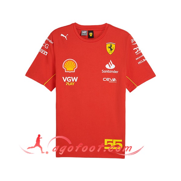 T-Shirt F1 Scuderia Ferrari Team #55 Rouge/Noir/Jaune 2024