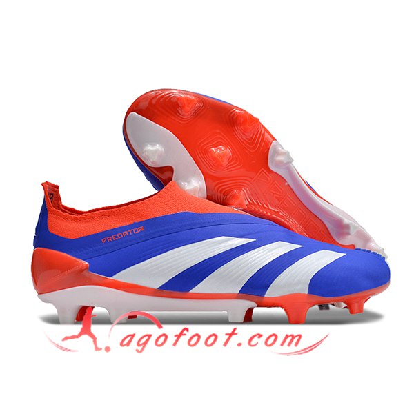 Adidas Chaussures de Foot PREDATOR ELITE LACELESS BOOTS FG Bleu/Orange/Blanc